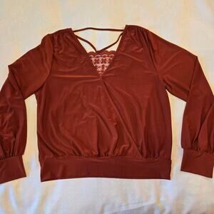 JANET CHUNG Cayenne V-neck Long-Sleeve Knit Lace Strap Back Top Size XL